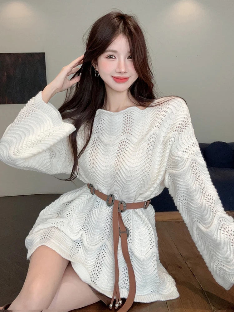 Women Tunic Sweater Pointelle Knit Long Sleeve Jumper for Leggings Cozy Knitwear
