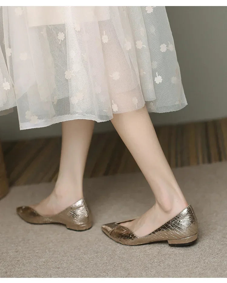 French Pointed Leather Shoe Simple Comfort Sheepskin Elegant Low Heel Shoes
