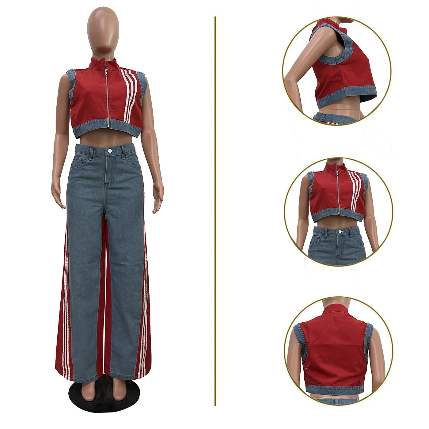 Women's 2 Pieces Sets 2025 Spring Summer Denim Sleeveless Suit Tops And Wide Leg Pants Suits Two Piece Set