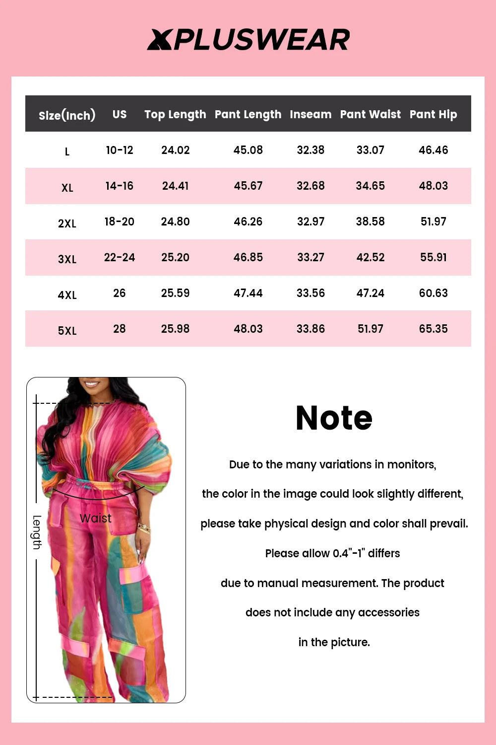 Plus Size Hot Pink Gradient Round Neck Batwing Sleeve Half Sleeve Cargo Pleated Two Piece Pant Sets