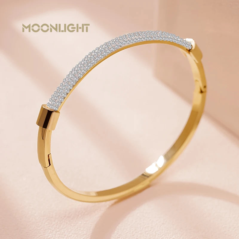 Trendy Titanium Steel Cubic Zirconia Cuff Bangles for Women