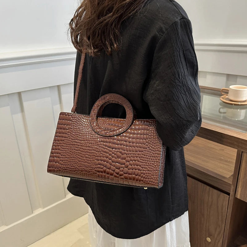Women's Crocodile Pattern PU Leather Handbags Green Square Bag