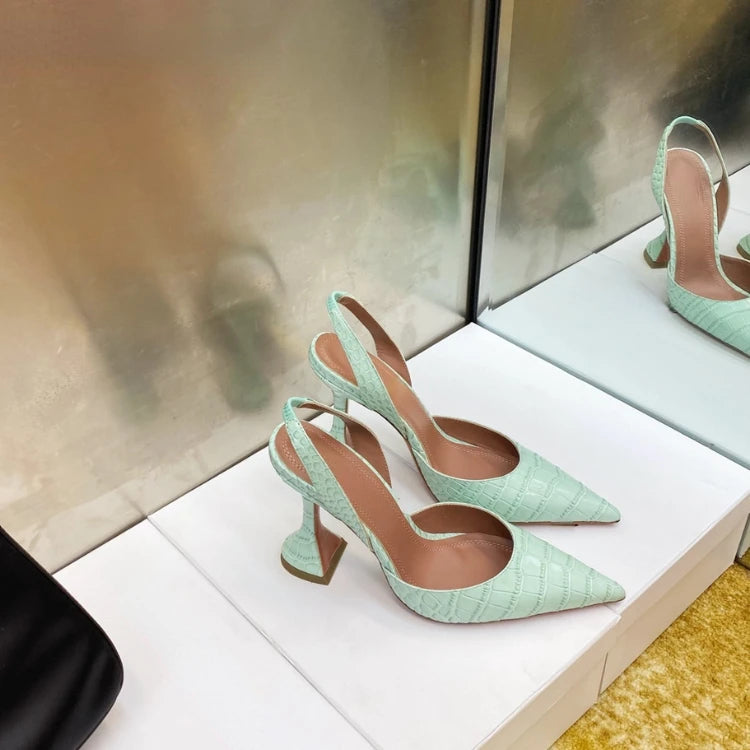 Wineglass with Crocodile Leather Pointed High Heel Shallow Mouth European Beauty Sandals