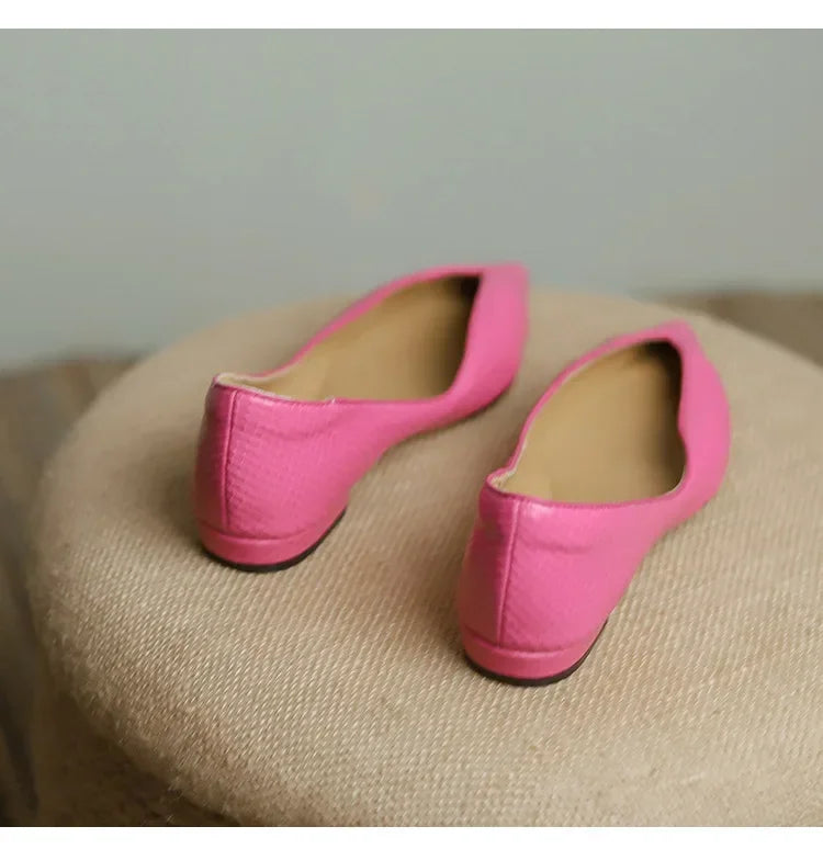 French Pointed Leather Shoe Simple Comfort Sheepskin Elegant Low Heel Shoes