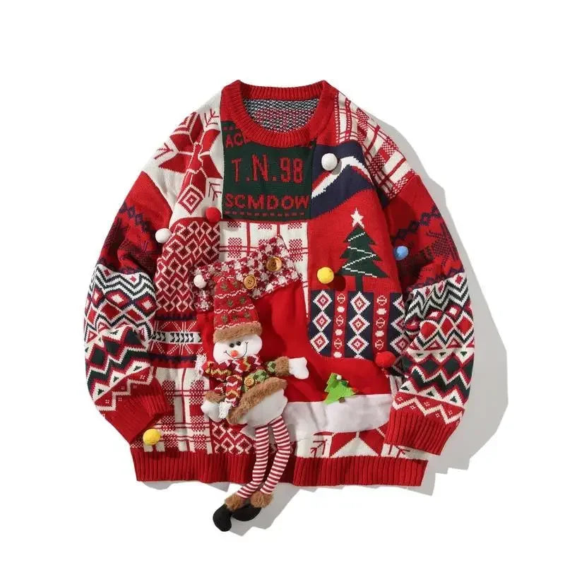 Christmas Style Pullover Sweater Women Y2K Crew Neck Couples Knit Sweater