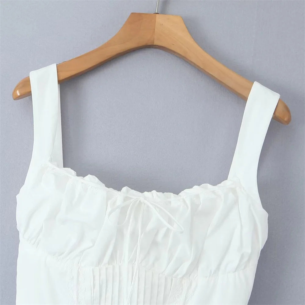 Women's Fashionable Floral Print Pleated Patchwork Slim Fitting Suspender Dress