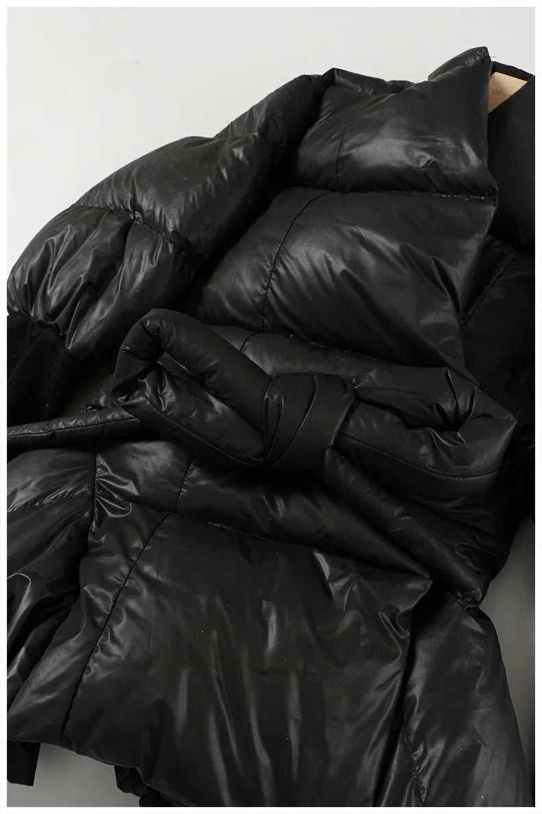 Women's Cotton-padded Coat Belt Irregular Waist Camouflage Knitted Sleeve Parkas Jackets Winter Jackets