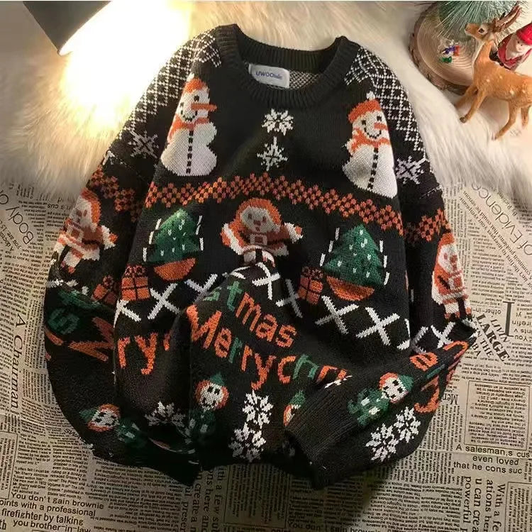 Christmas Style Pullover Sweater Women Y2K Crew Neck Couples Knit Sweater