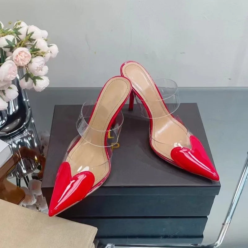 Transparent PVC Mixed-color Women Pumps Elegant Pointed toe Thin High heels Slingbacks Mules Party Prom Shoes