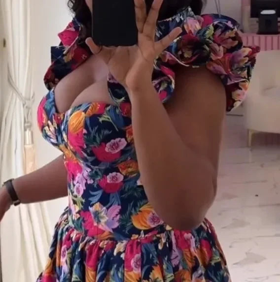 Women Summer Spring Africa Clothing Sleeveless Dress Sexy V-Neck Slim Dress