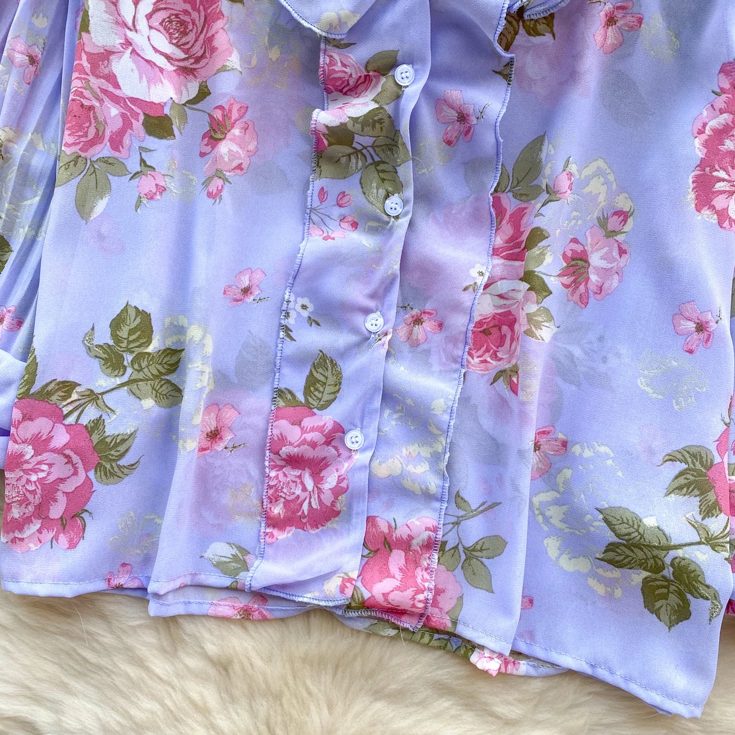 Floral Print Loose Shirt Women Lantern Sleeve V Neck Thin Causal Ruffle Blouse