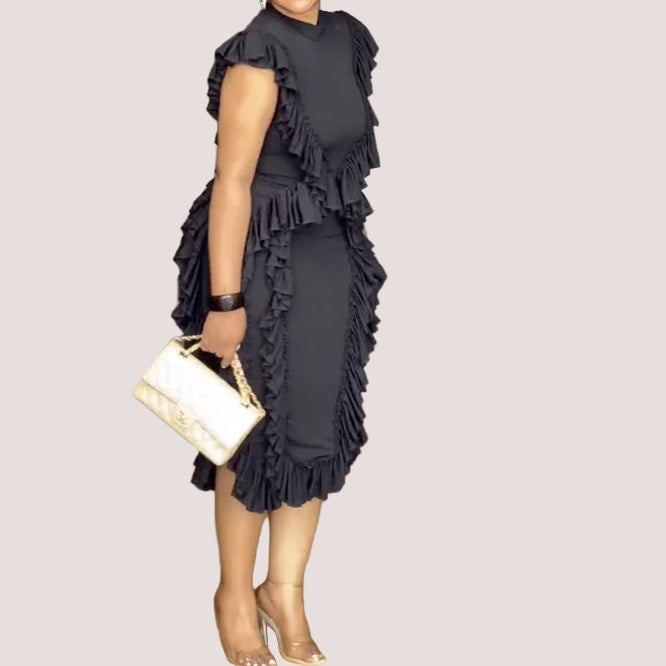 Elegant Black Dress Sleeveless Bodycon Round Neck Casual Vintage Midi Dress