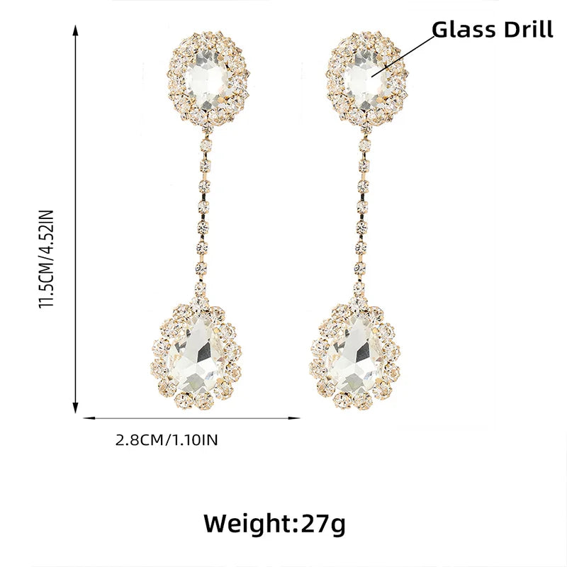 Luxurious Shiny Rhinestone Long Oval Earrings for Women