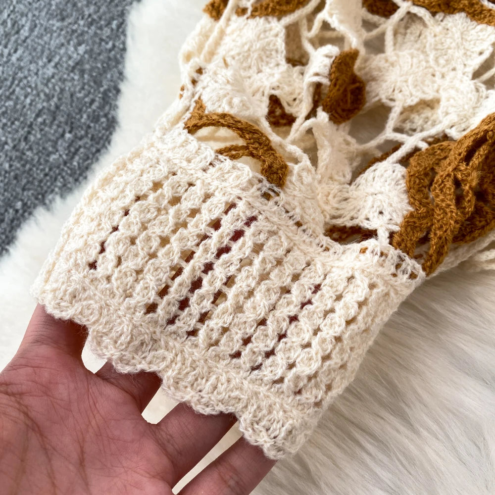 Sunscreen Hook Summer Knit Top Women Elegant O Neck Hollow Out Lantern Sleeve Ladies Vacation Tassel Beach Blouse