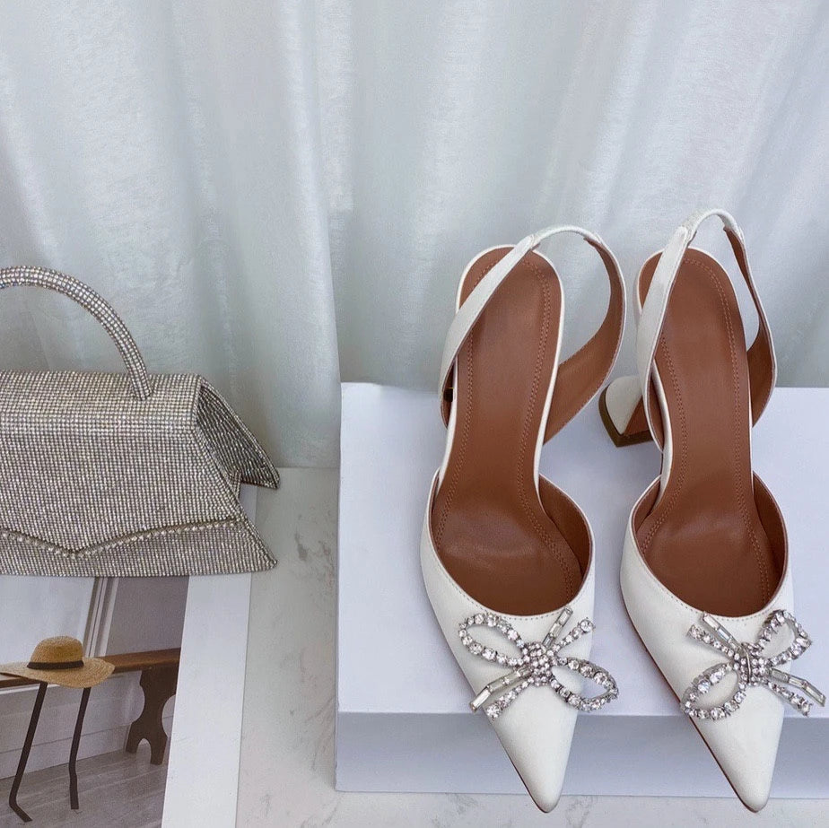 Women's High Heels Rhinestone Bow Pointy Glasses with Stilettos and Sandals Women.