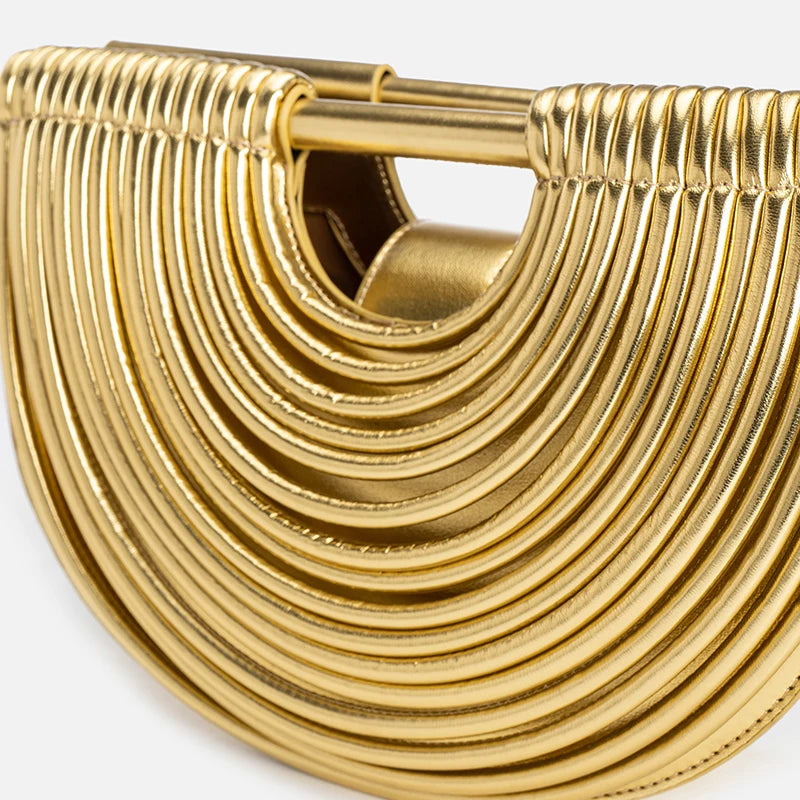 Gold Luxury Designer Brand Handwoven Noodle Bags Half Round Silver Evening Clutch