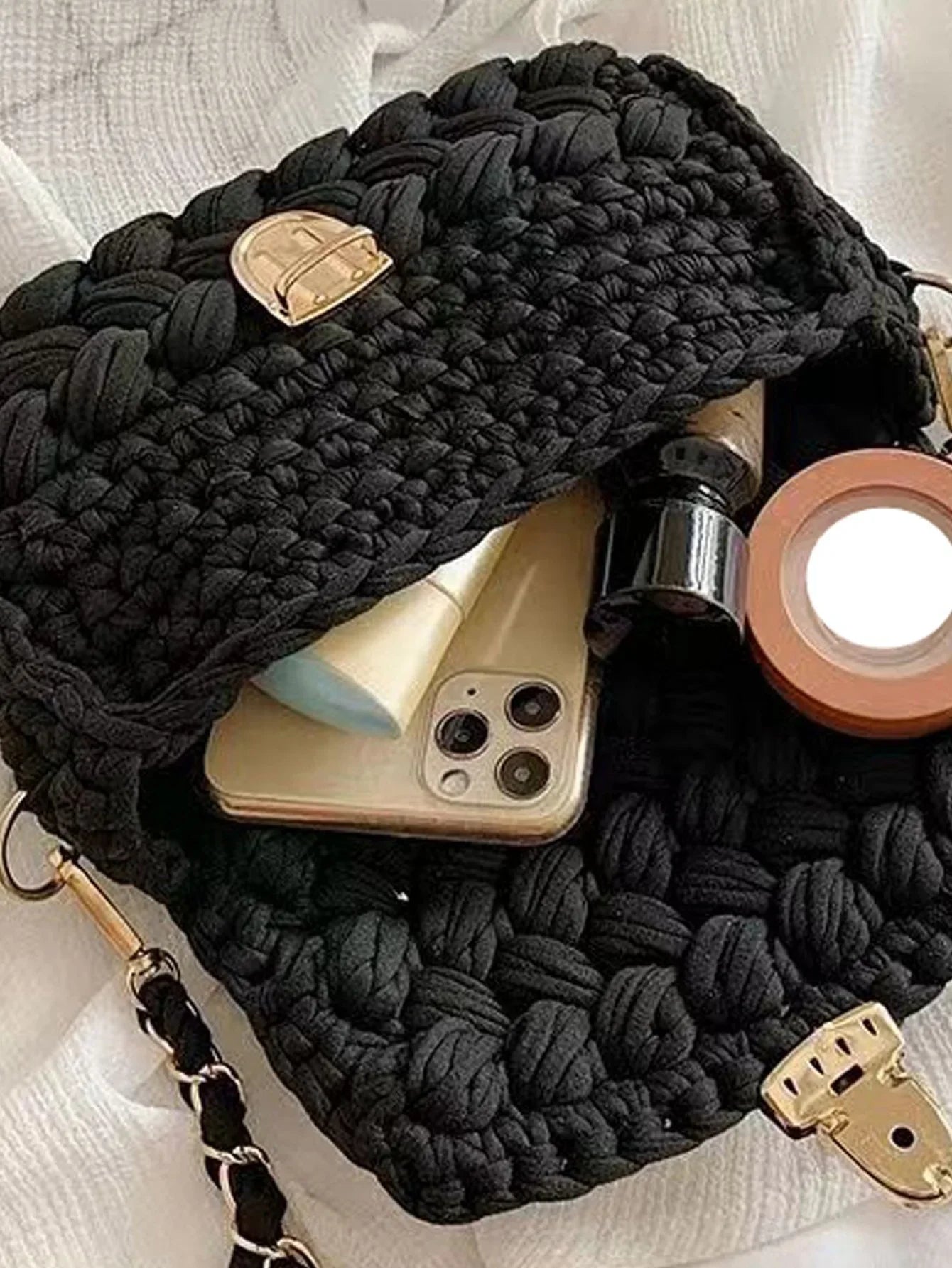 Shoulder Crochet Bag Exclusive Metal Lock and Buckle Hardware Set