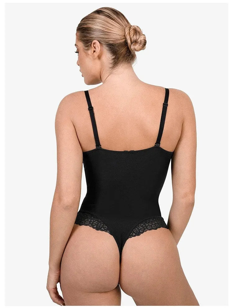 Sexy Deep V-Neck Lace Slimming Body Shaper Plus Size Tummy Control Push Up Bodysuit