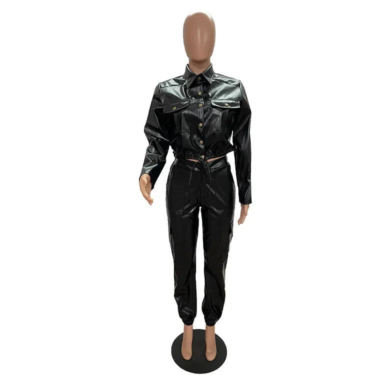 Pants Sets Two Piece Long Sleeve Cardigan Hidden Breasted Solid Zipper Fly Pencil Pants Slim Fit