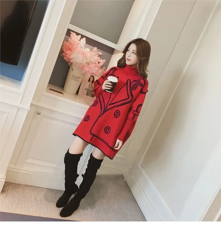 Turtleneck Loose Sweater Knit Pullover Jumper Women Clothing Bat sleeve Sweater