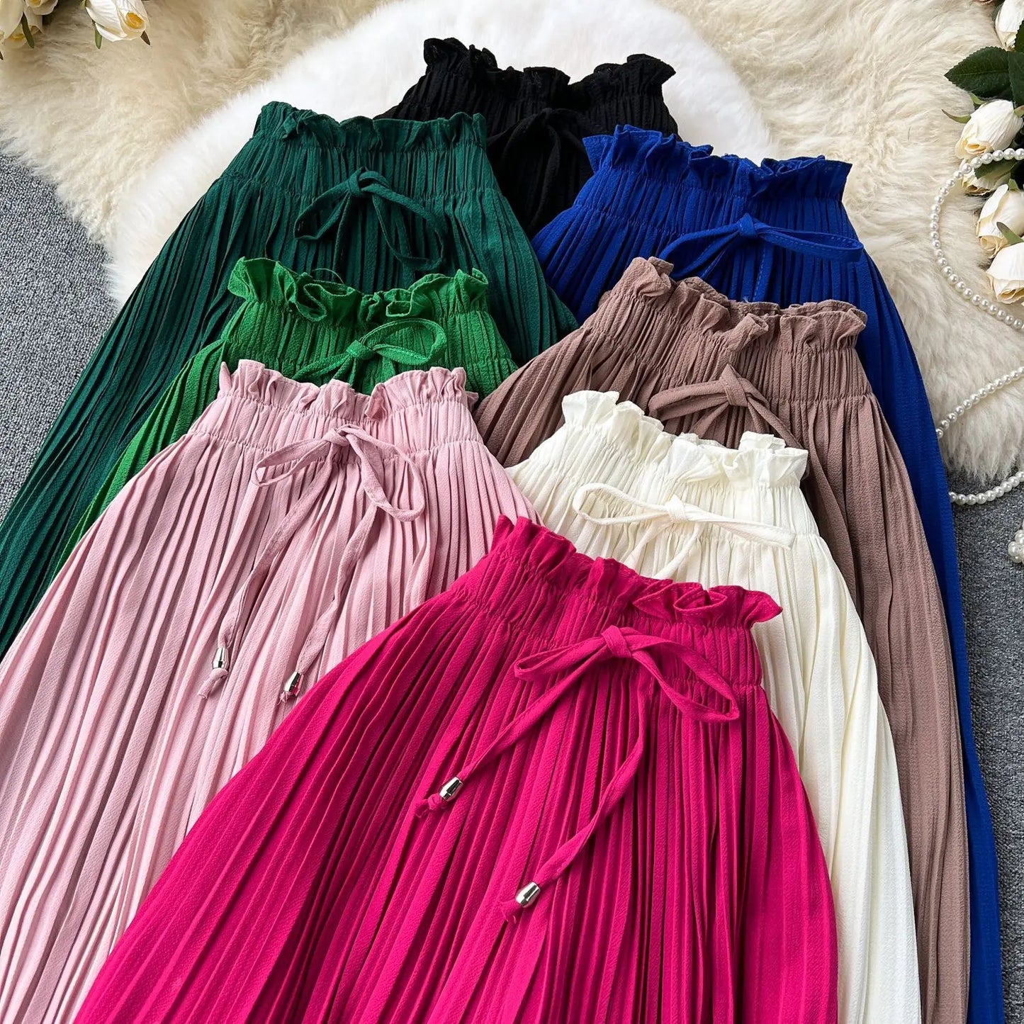 Women Long Pants Wide Leg Pant Solid Loose Casual Lace Up Tight High Waist Capris Regular Pleated Trousers