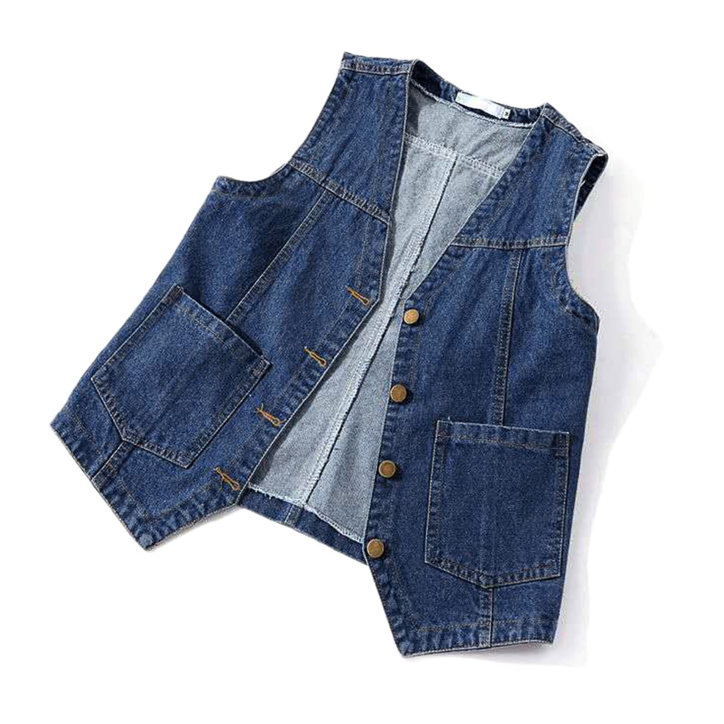 Woman Sleeveless Denim Vest V Neck Button Down Jacket V Neck Button Loose Ladies Vest
