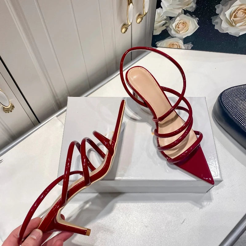 Women's Roman Sandals New Pointed Fine Heel Sexy Banquet Diamond Wrapped Strap High Heel Sandals