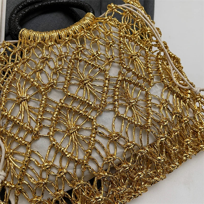 Handmade Woven Design Round Handle Handbags For Women