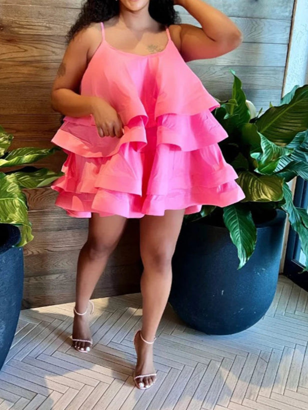 Sexy Short Daring Dresses Summer Spaghetti Strap Mini Dress with Cascade Ruffles
