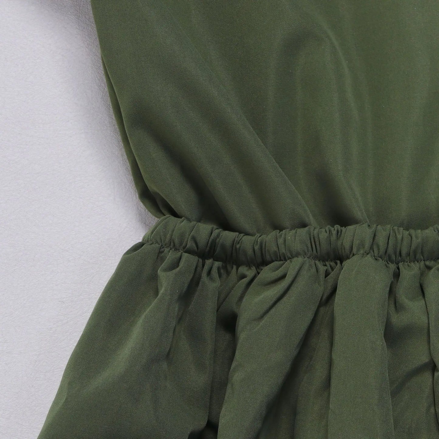 Elegant Ruched Drawstring Patchwork Rompers Woman Solid Color Lantern Sleeve Jumpsuits