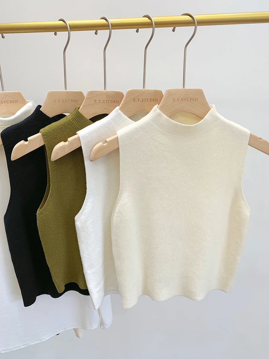 Women Knitted Tank Top Sweater Short Sleeveless Pullover Top