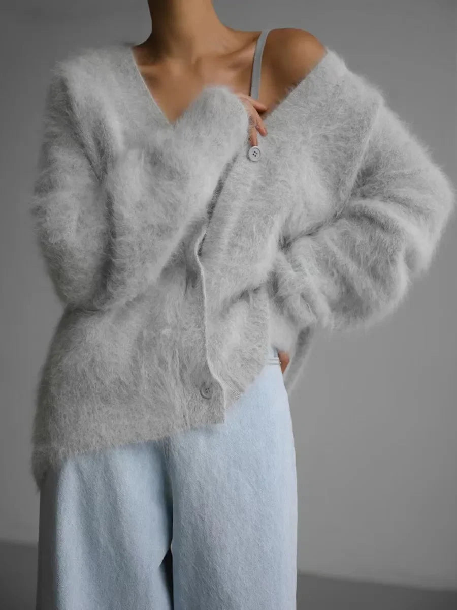 Women's Cardigans Korean Fashion V-neck Sweater Coat Long Sleeve Oversized Sweater