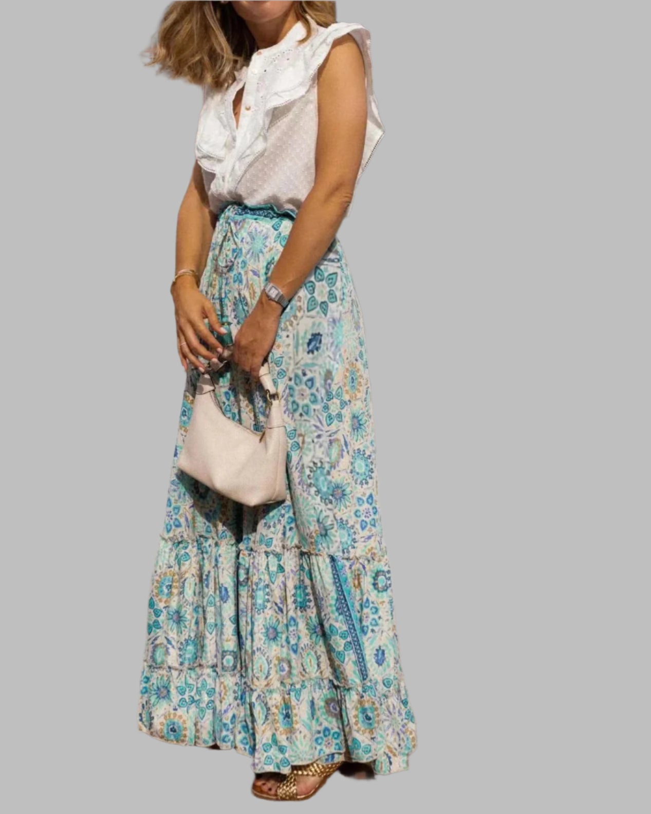Bohemian Style Printed A-line Skirt Women Fashion Beach Vacation Loose Drawstring Ruffles Skirts Female Summer New Streetwear