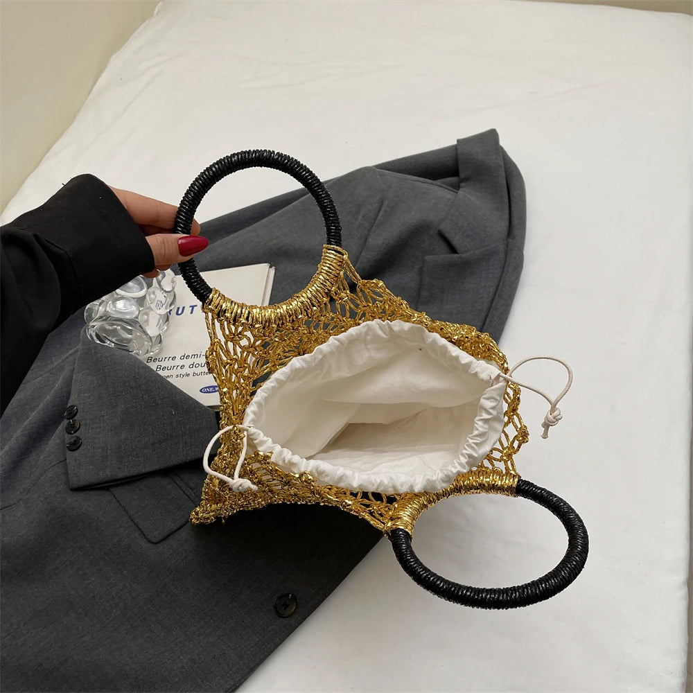 Handmade Woven Design Round Handle Handbags For Women