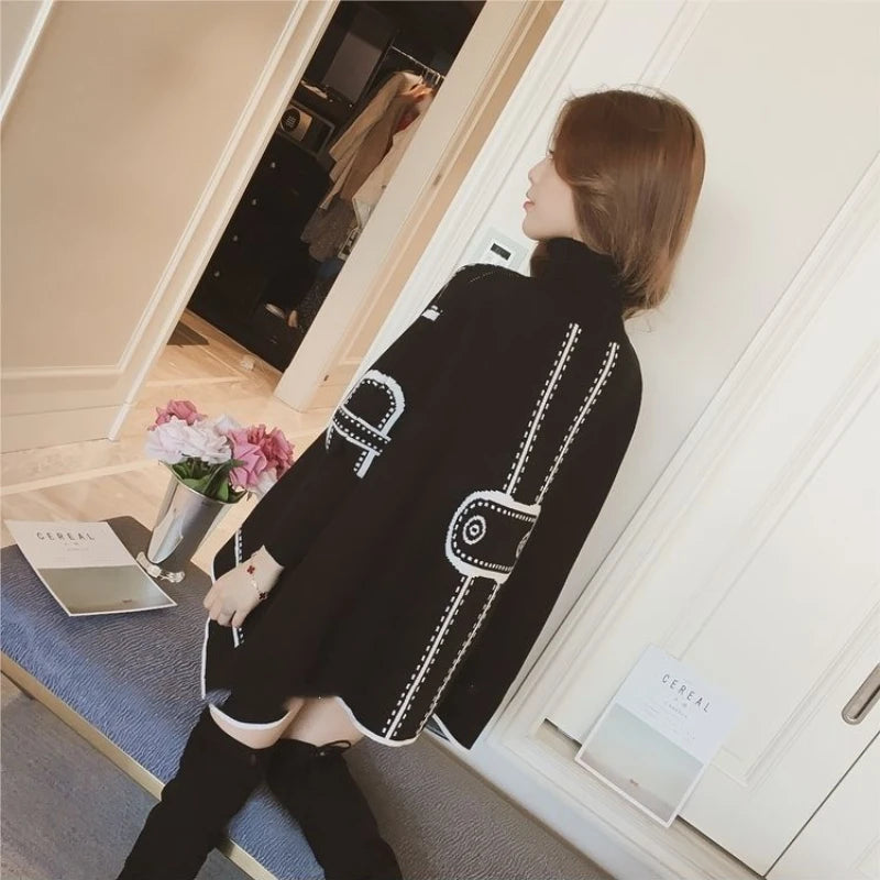 Turtleneck Loose Sweater Knit Pullover Jumper Women Clothing Bat sleeve Sweater