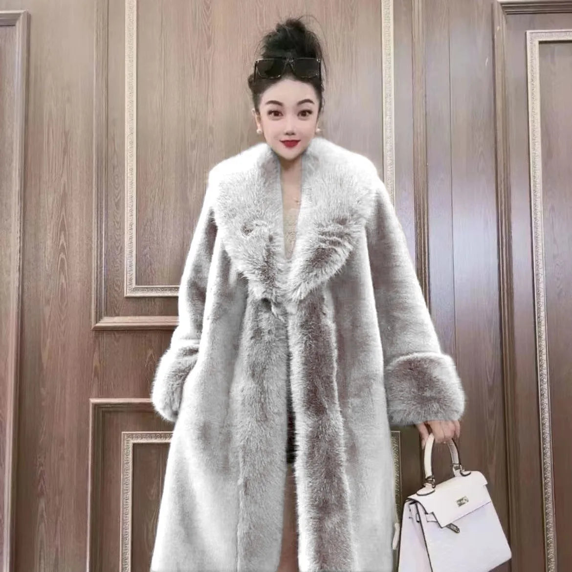 Faux Fur Coats Women Long Coat Thick Warm Turn Down Collar Jacket