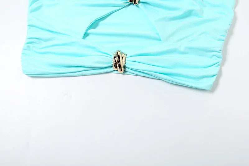 Hollow Metal Buckle 2 Piece Set Resort Wear Women Y2K Split Maxi Skirt Matching Clubwear Outfits
