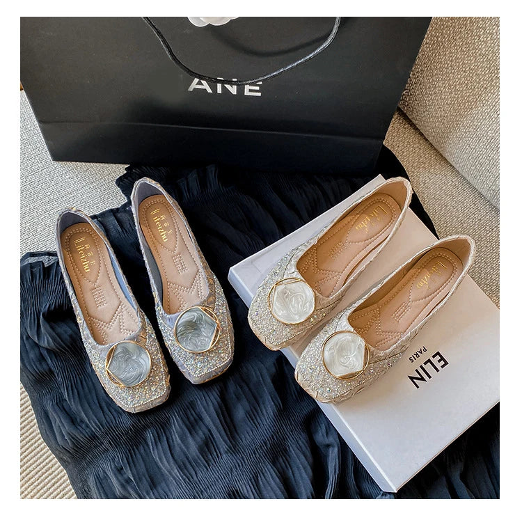 Flats Shoes for Women Rhinestone Slip-on Loafers Shoes
