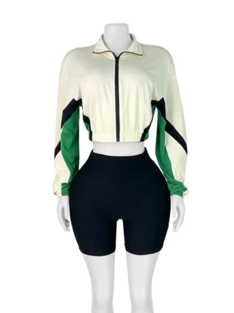 Sporty 2 Piece Set Crop Jacket and Shorts Summer Tracksuits Set