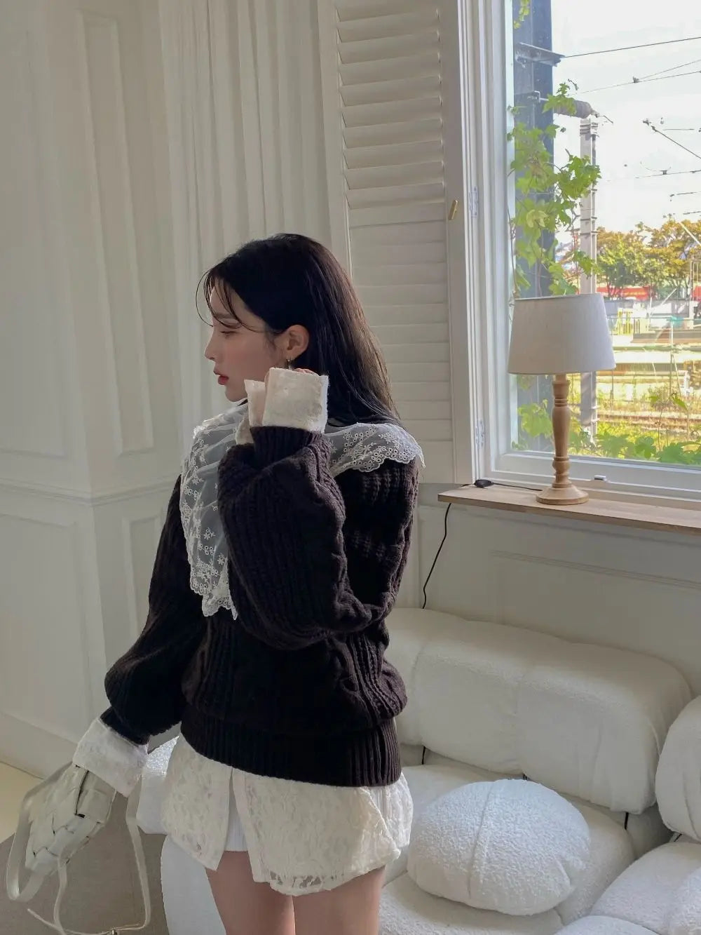 Chic Fried Dough Twists Pattern Pullover Loose Lantern Sleeve Knit Sweater