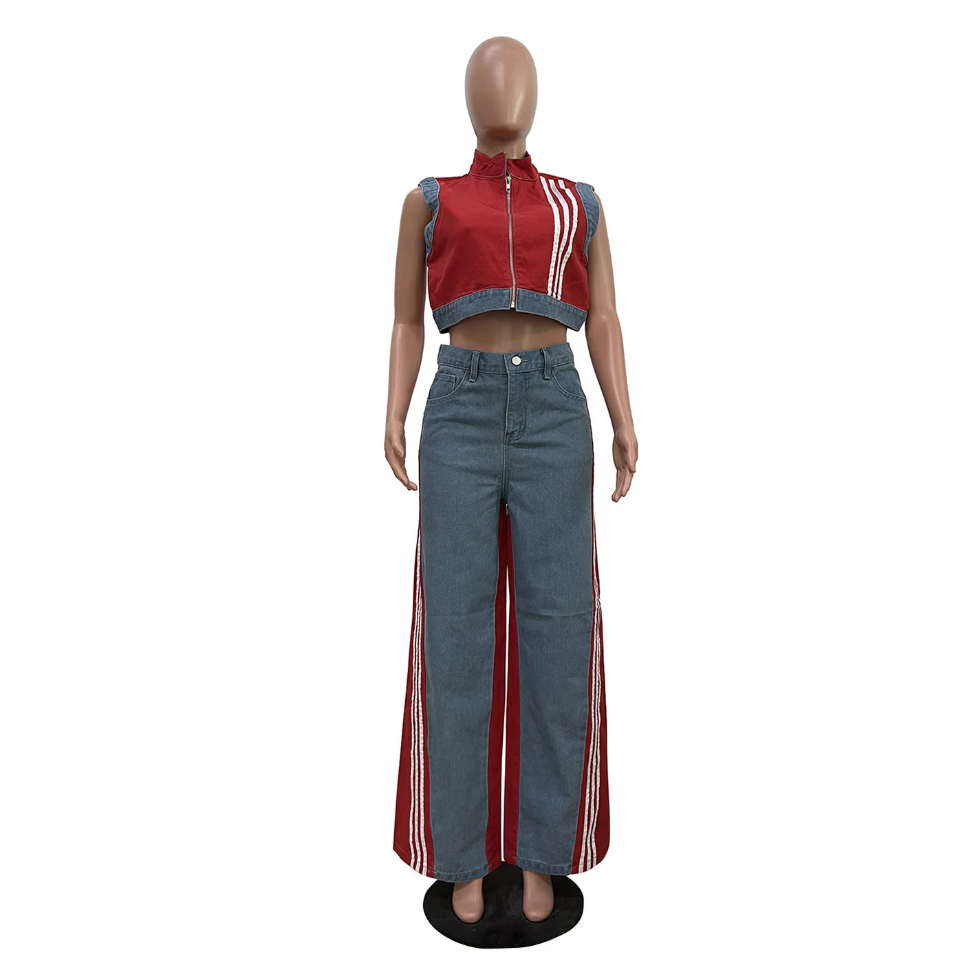 Women's 2 Pieces Sets 2025 Spring Summer Denim Sleeveless Suit Tops And Wide Leg Pants Suits Two Piece Set