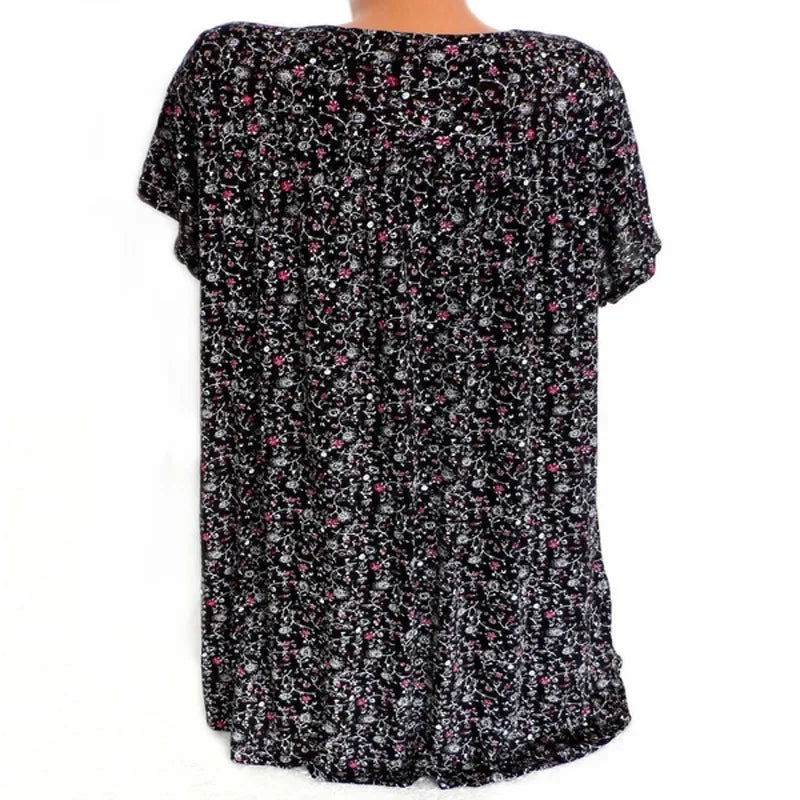 Loose Sleeveless Long Tank T-Shirt V-Neck Tops Floral Print Tees
