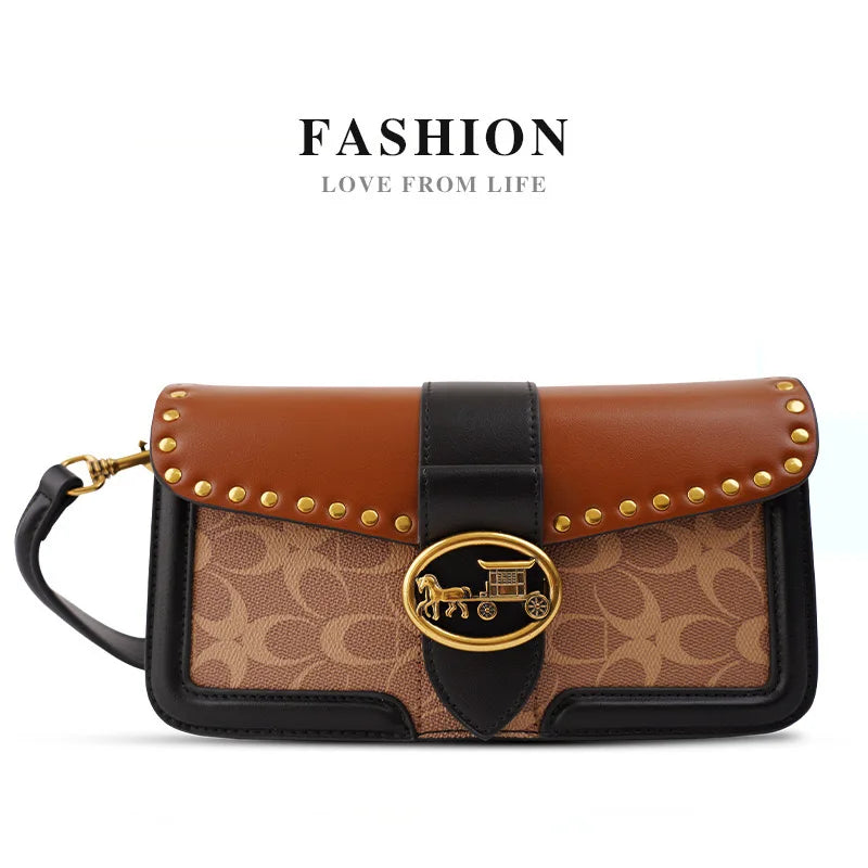 contrasting color women's bag, high-end carriage crossbody bag, portable box bag
