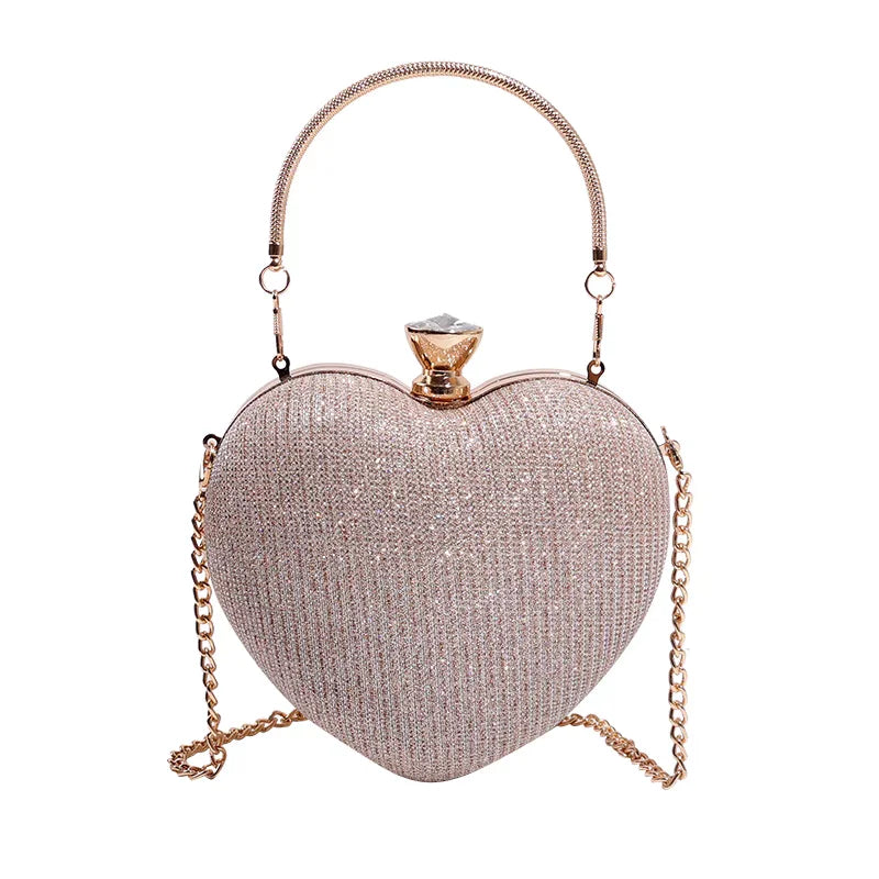Gold Bright Silk Circular Evening Bag Women Banquet Clutch Rhinestone Chain Shoulder Bags