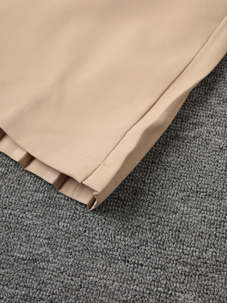 Women Khaki Pleated Elegant Trench New Lapel Long Sleeve Windbreaker Trench Coat