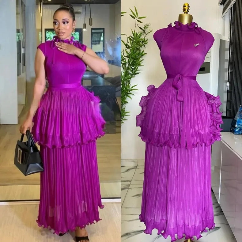 Pleated Dress Women's Solid Sleeveless Ruffles Lace Wedding Guest Dress Cocktail Dress