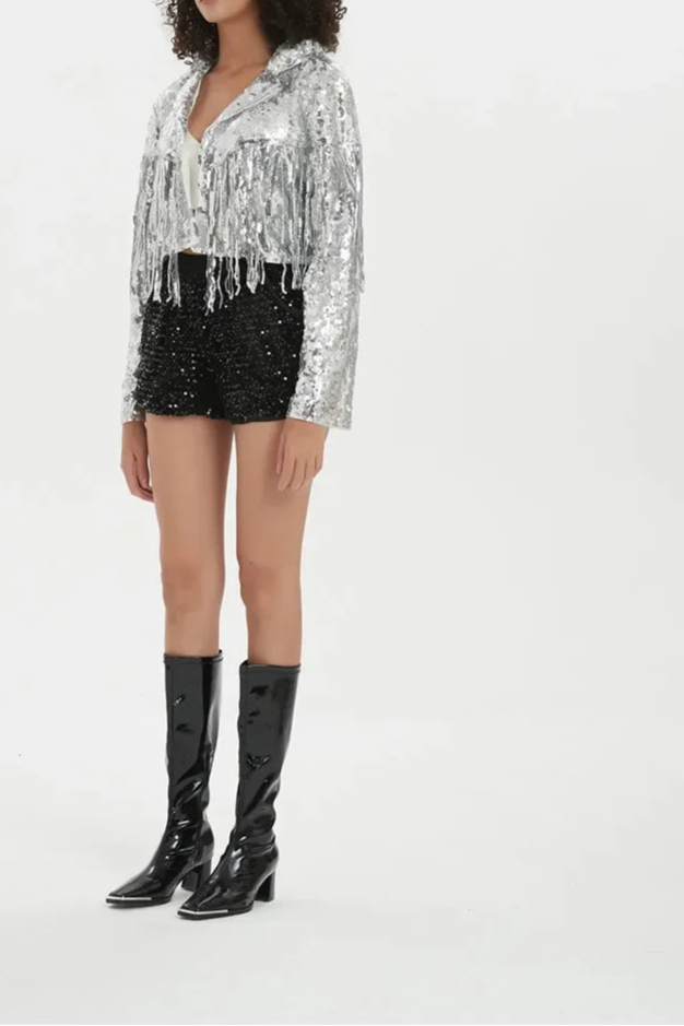 New Long Sleeve Sequin Tassel Patchwork Coat Cardigan Jacket
