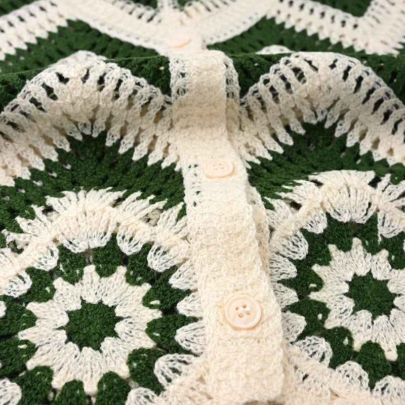 Crochet Waistcoat for Women Sheer Button Front Sleeveless Open-knit Vest Top