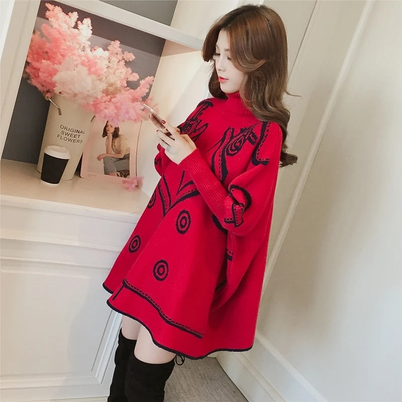Turtleneck Loose Sweater Knit Pullover Jumper Women Clothing Bat sleeve Sweater