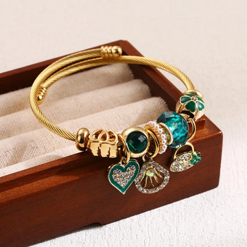 Multi Element Stainless Steel Beaded Love Bracelet for Women
